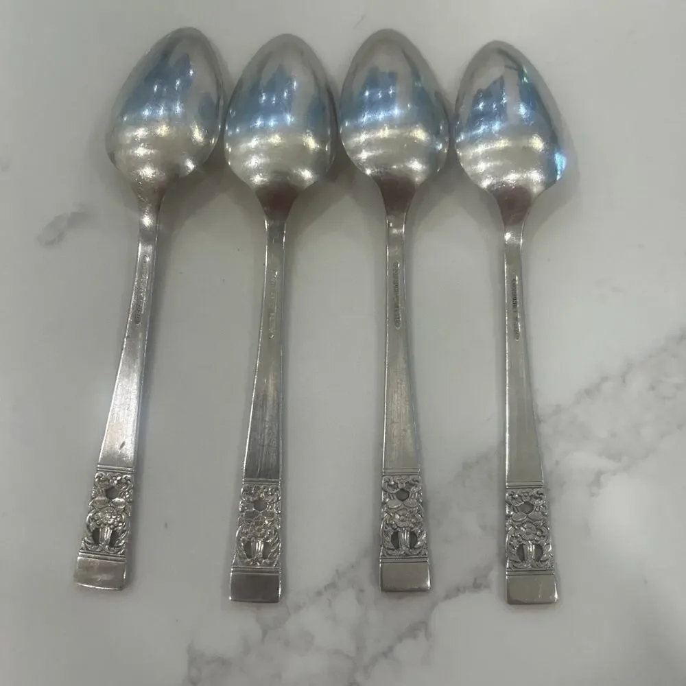 Vtg Set Of 4 Oneida Community CORONATION 6” Spoons Silverplate 1936 Silverware‎